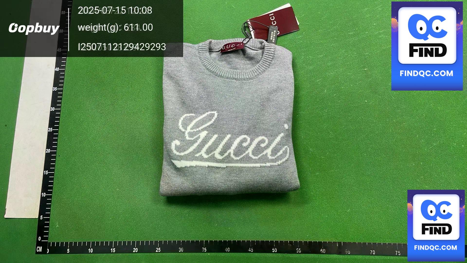 Correct Version 24ss G Family Grey Letter Jacquard Crewneck Sweater Handwritten Logo Intarsia for Men and Women QC