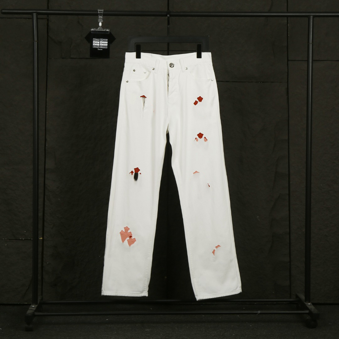2025 Autumn and Winter Ch Colorful Patchwork Leather Embroidered Loose Casual Pants for Men and Women Trendy Straight Pants
