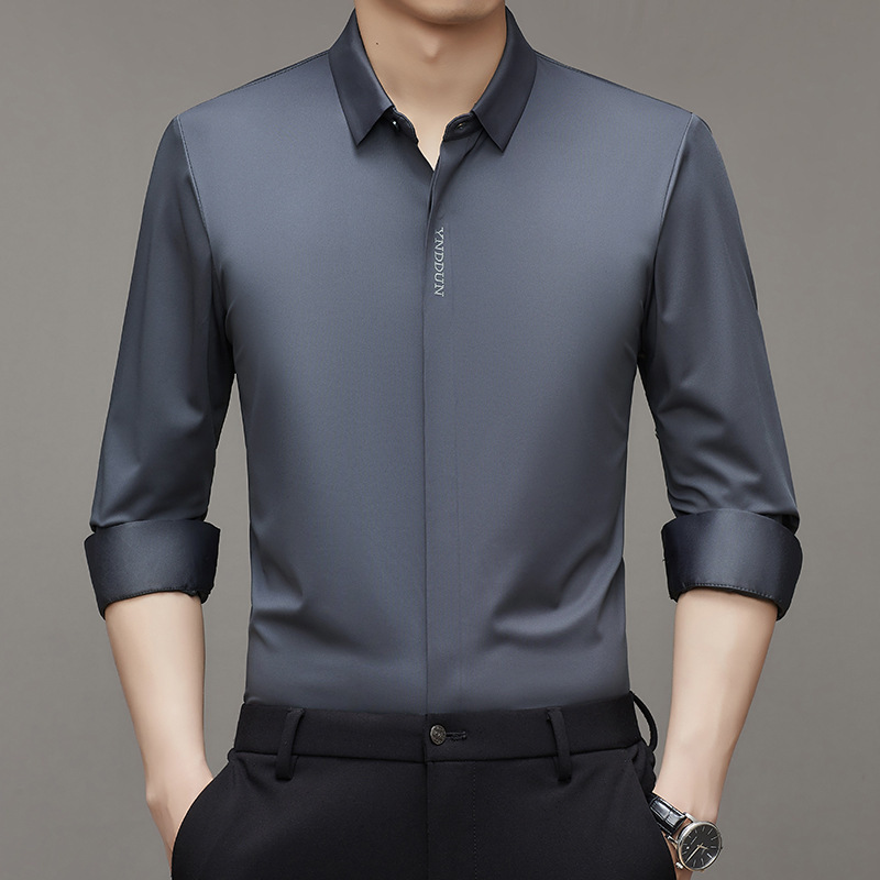 2024 spring and autumn new men's long sleeve shirt dark placket non-ironing shirt fashion inch shirt a generation of hair