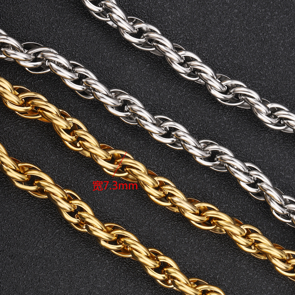 Vacuum plating stainless steel double buckle twist chain 7mm large thick chain Oval buckle chain European and American necklace hip hop bracelet ornaments