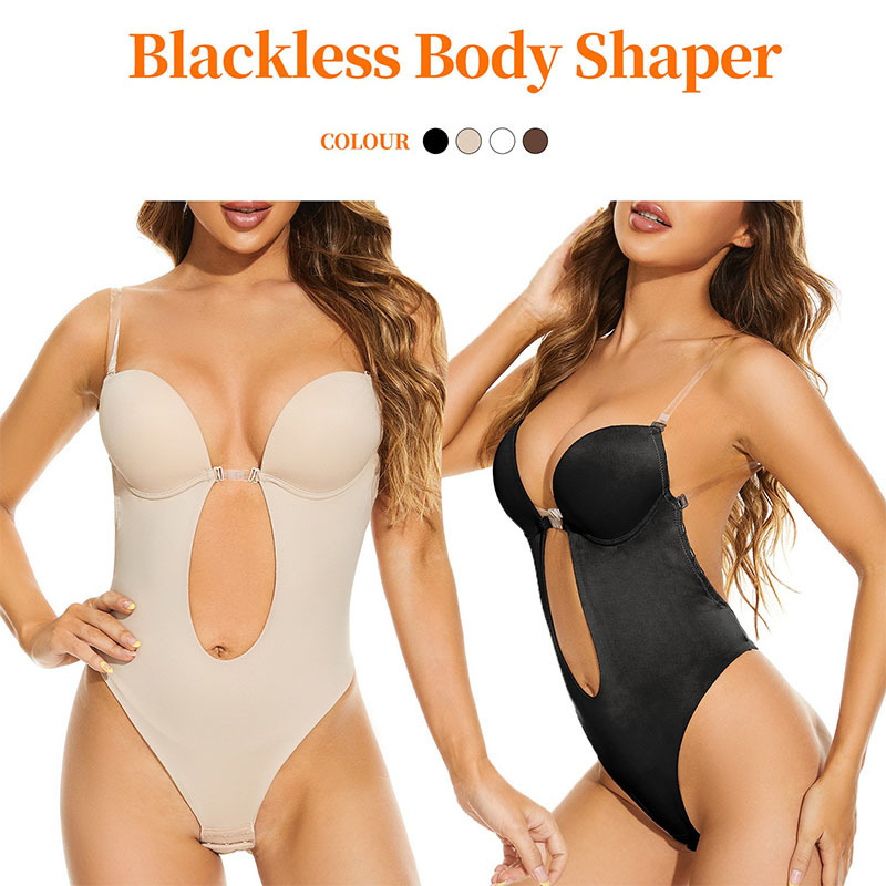 Cross-border European and American Tight Deep V Backless Jumpsuit Dress Body Bra hot Body-shaping Invisible Shoulder Belt Belted Top