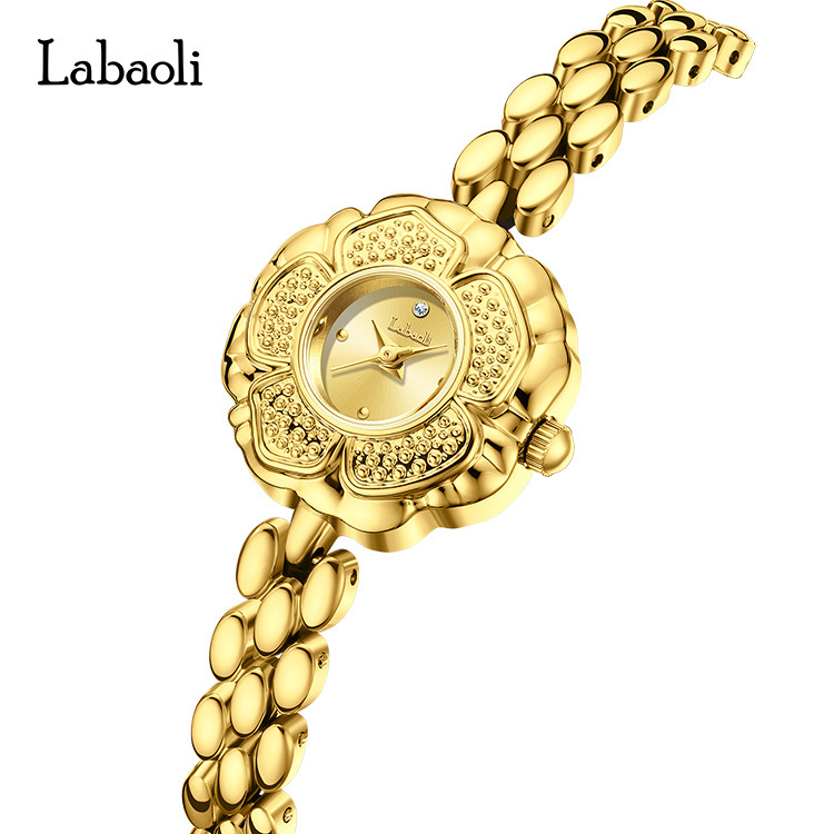 Labaoli Full Diamond Watch with Flower Dial, Fashionable Light Luxury Waterproof Bracelet, Rhinestone Quartz Watch for Women