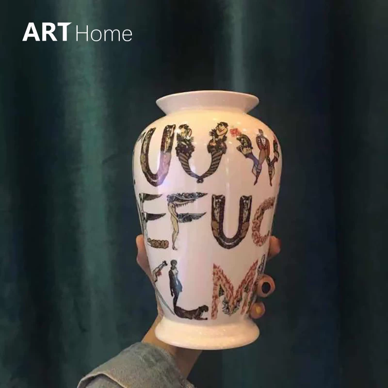 Trendy brand same profanity letter vase collection ornament home living room foyer decoration ceramic ins flower vase