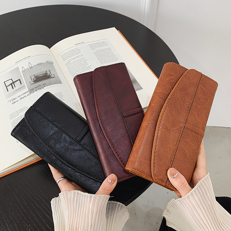Wholesale 2025 Women's Long Wallet Clutch Vintage Waxed Leather Large Capacity Multifunctional Women's Wallet Trendy Style