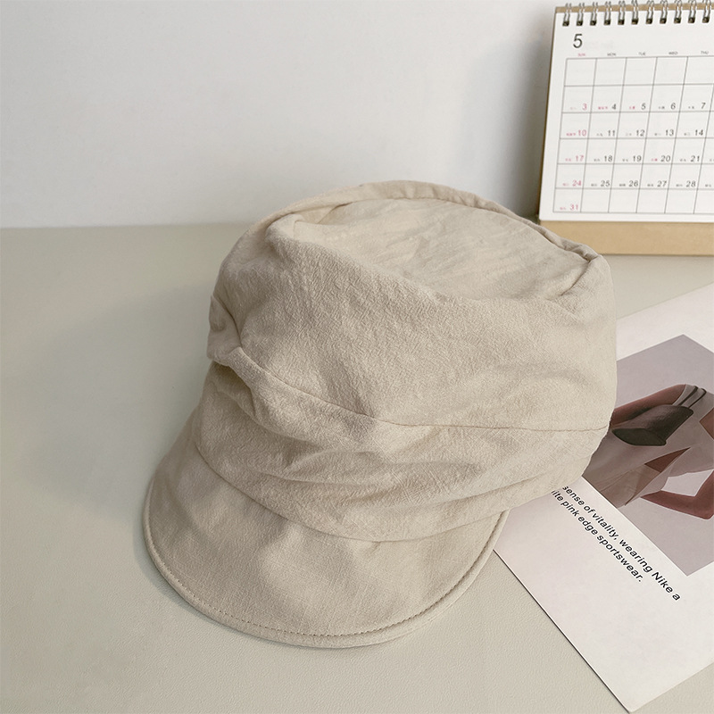 Spring and Summer Retro Linen Newsboy Hat Women's Fashion Irregular Pleated Peaked Cap Thin Breathable Painter Hat Trend