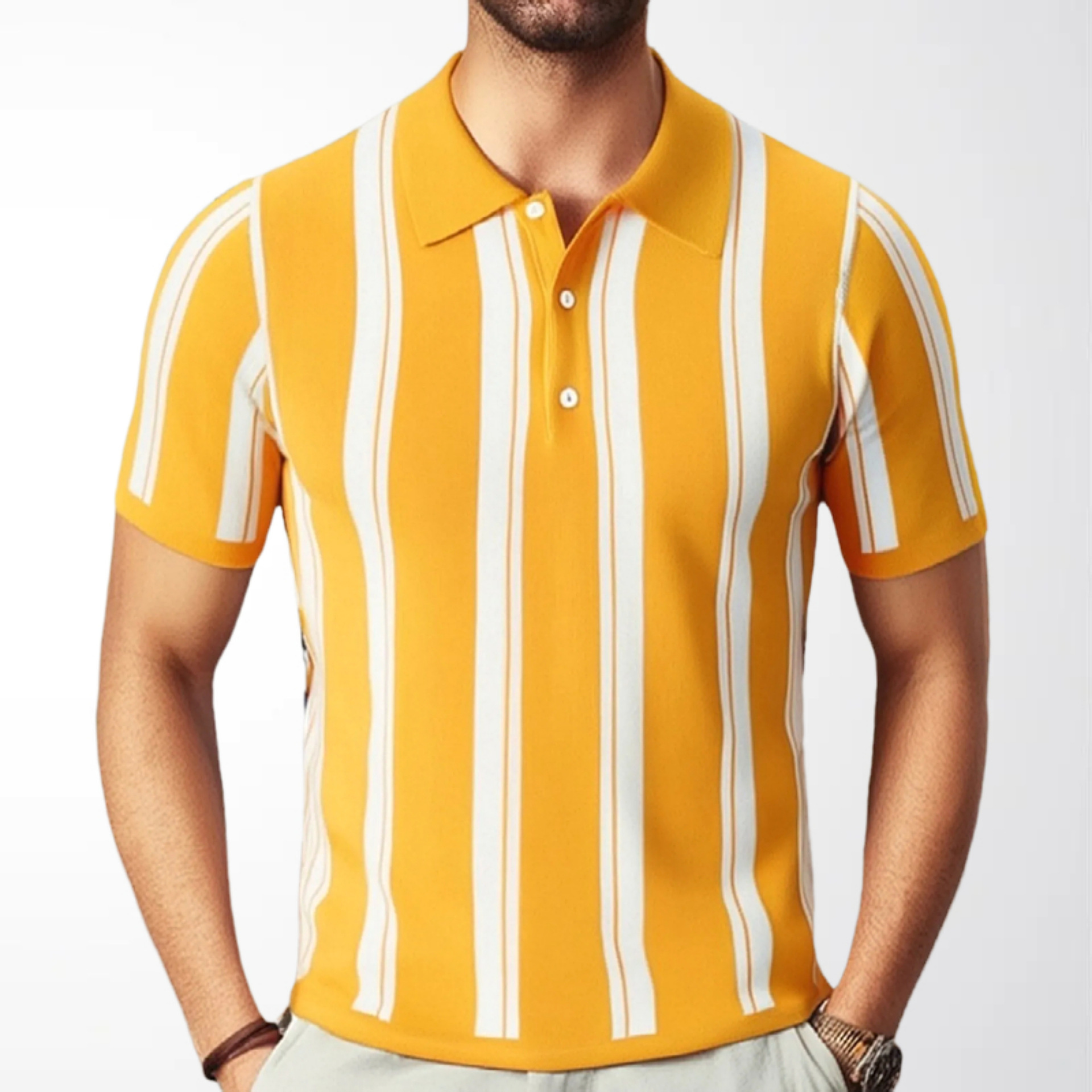 European and American Men's Summer New Striped Knitwear Foreign Trade Lapel Short-Sleeved Men's Business Polo Shirt Men's Sy0010