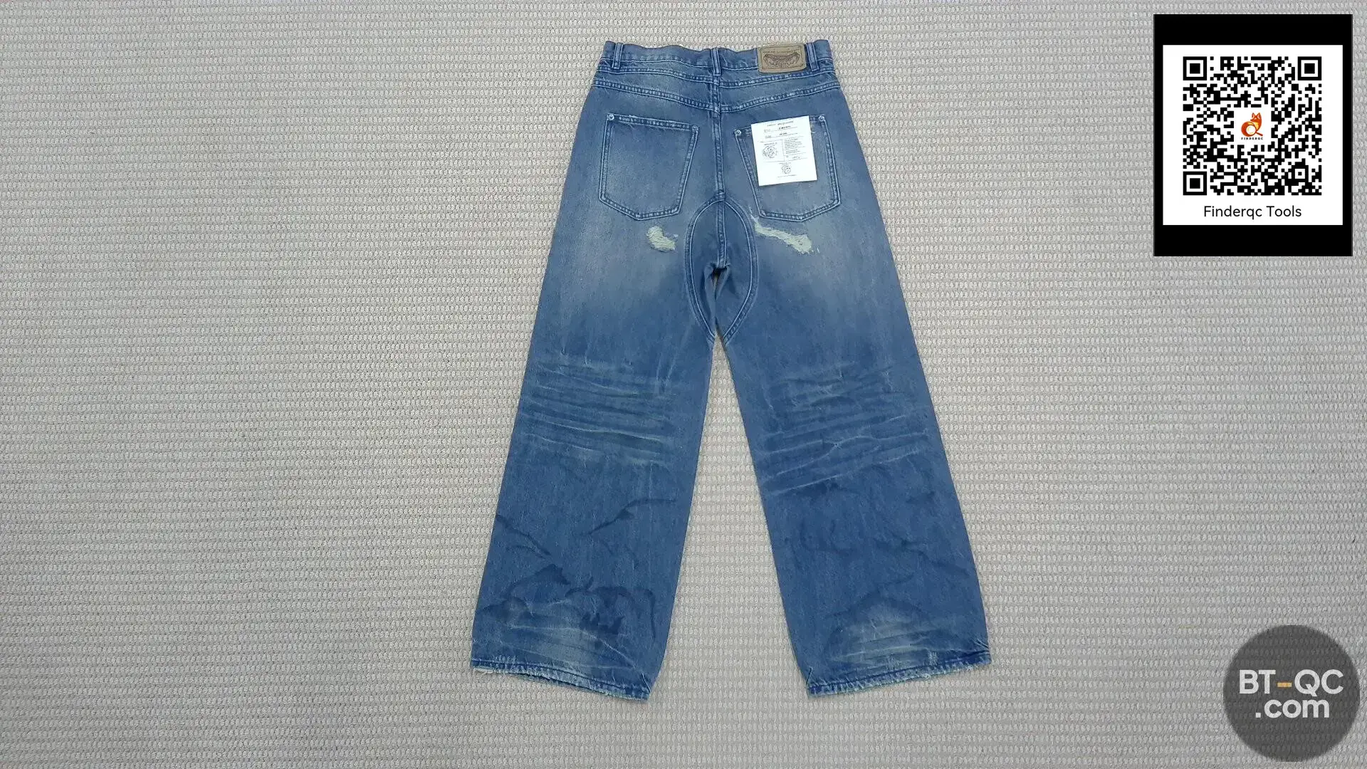 No/Faith Studios Frayed Ripped Dirty Pants Washed Blue Wide-Leg Scimitar Baggy Jeans for Men