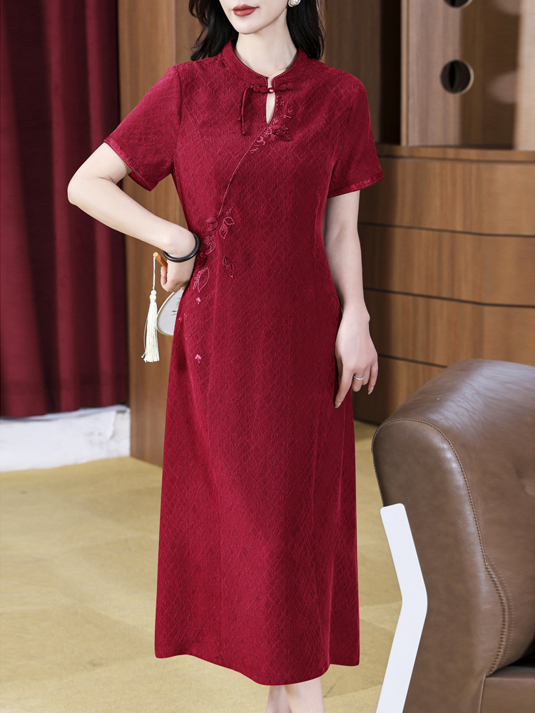 Hangzhou Silk Xiangyun Yarn Dress for Women 2026 New Model, Improved Silk Cheongsam for Mother-In-Law and Mother, Wedding Attire