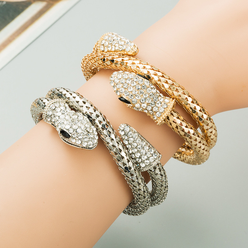 European and American New Style Personality Exaggerated Punk Style Snake-shaped Wrap Bracelet for Men and Women Alloy Set Rhinestone Retro Bracelet Bracelet