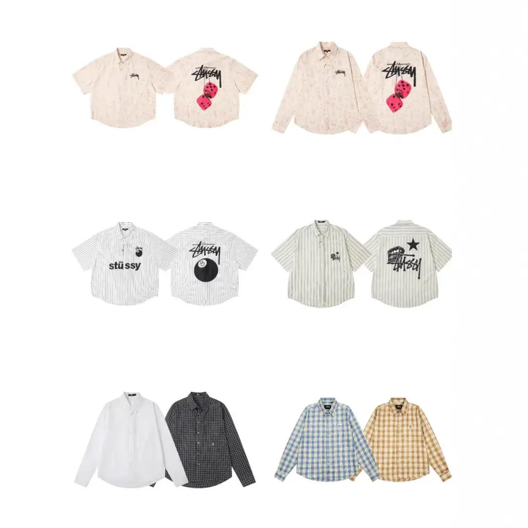 Original Stu Tuxi Dice Series Pattern Printed American Retro Lapel Short-Sleeved Shirt for Men and Women Wholesale