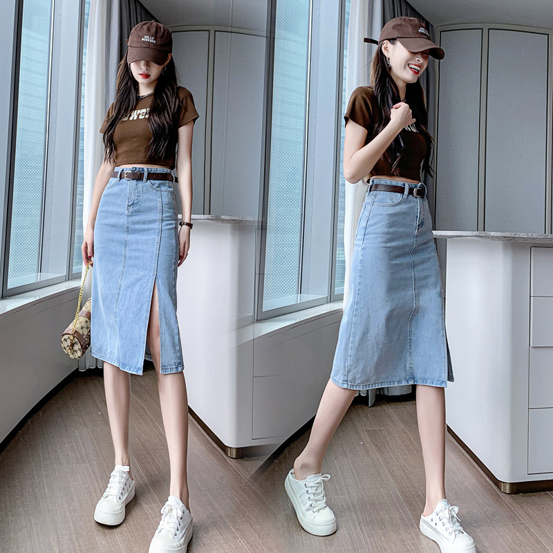 Foreign Trade Real Shot 2026 New Denim Short Skirt with Slit, High-Waisted A-Line Skirt, Bodycon Skirt, Pencil Skirt