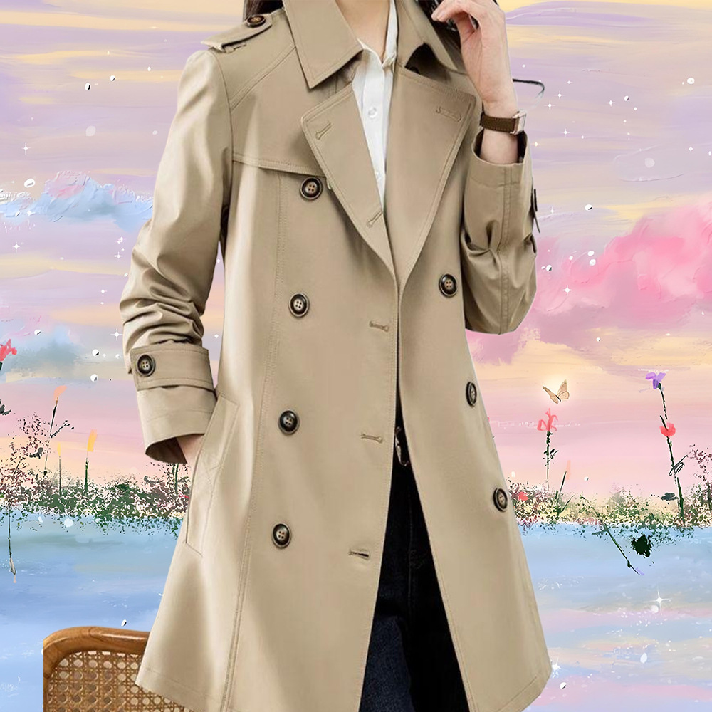 Fashionable Casual Long-Sleeve Trench Coat Jacket for Spring and Autumn, New Stylish and Age-Reducing Women's Mid-Length Coat