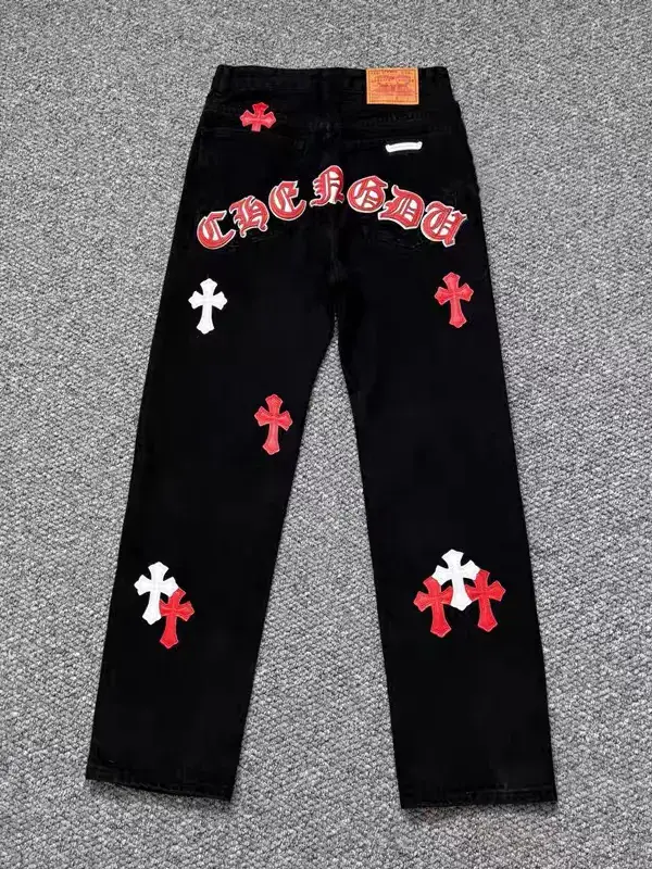 American-Style Trendy Influencer Picks Light Luxury Cross Jeans Unisex High Street Fashion Straight Casual Pants