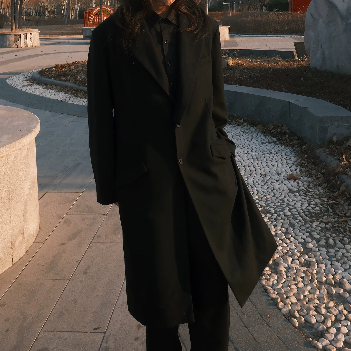 -EvanXX Original Dark Style Kie Solid Color Detachable Double Collar Wool Woolen Medium Long Coat Windcoat