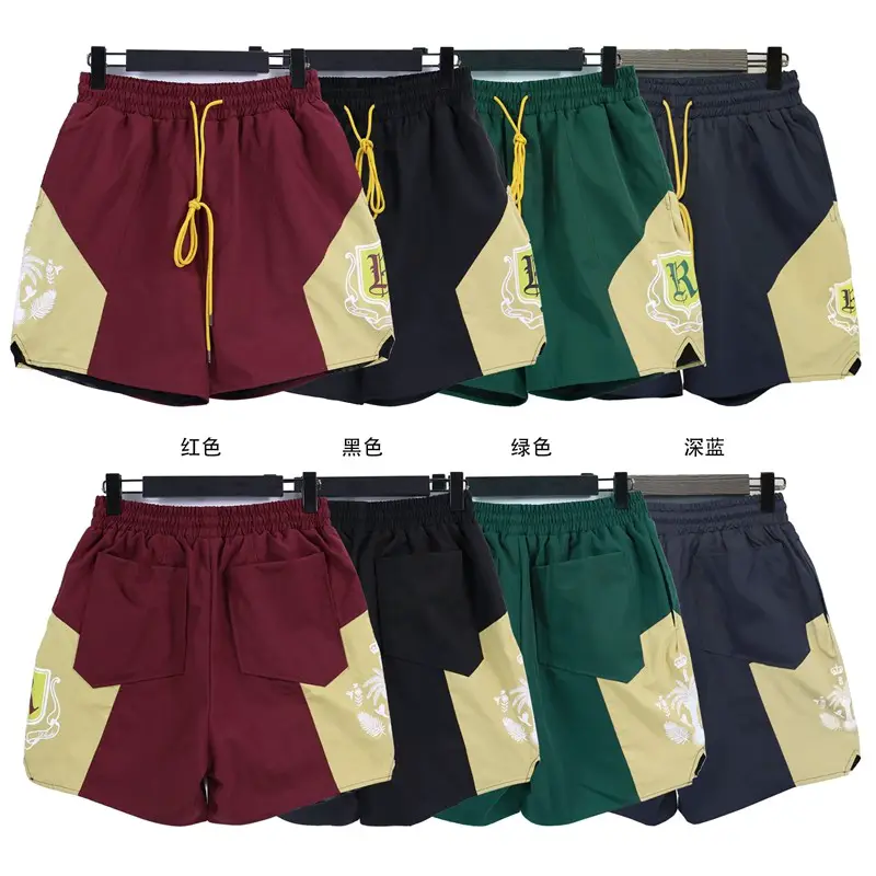 Rhude New Summer Style Coconut Tree Letter Logo Printed Retro Color-Blocking Sports Shorts Loose Casual Five-Point Pants