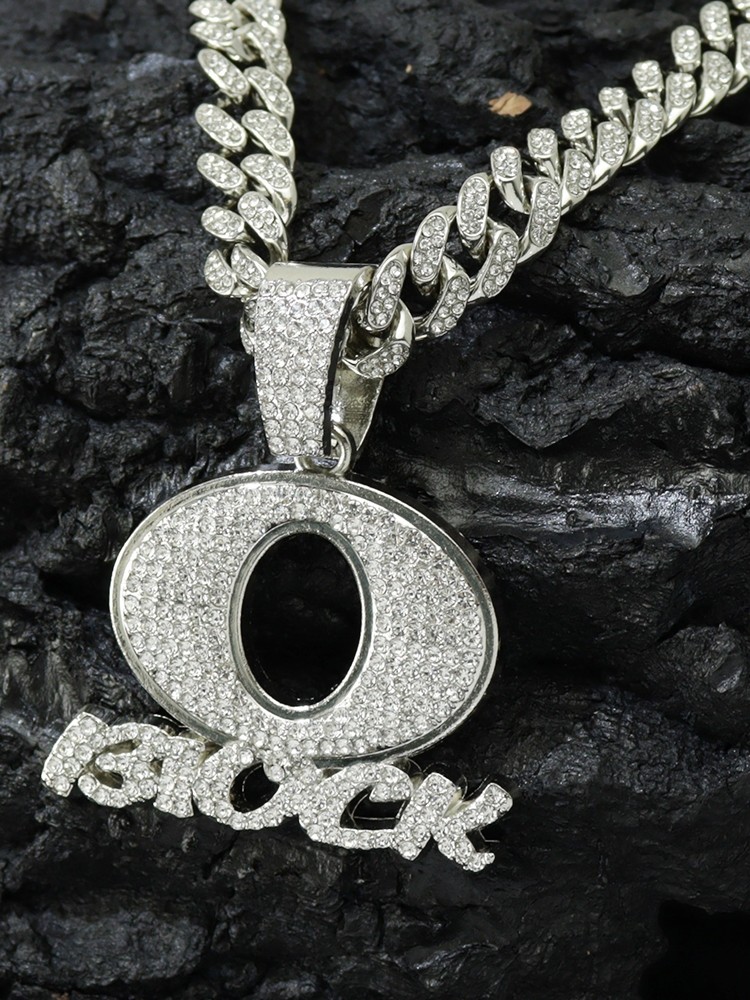 European and American Hip-Hop Oblock Letter Pendant Necklace Alloy Inlaid with Diamonds English Trendy Punk Unisex Rap ins Cool