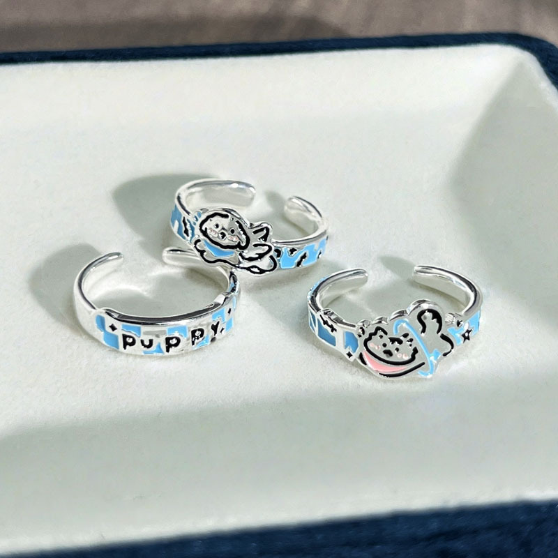 Fresh Blues Cute Angel Cat Puppy Stylish Niche Design High-End Ring Neutral Style Fashion Ring