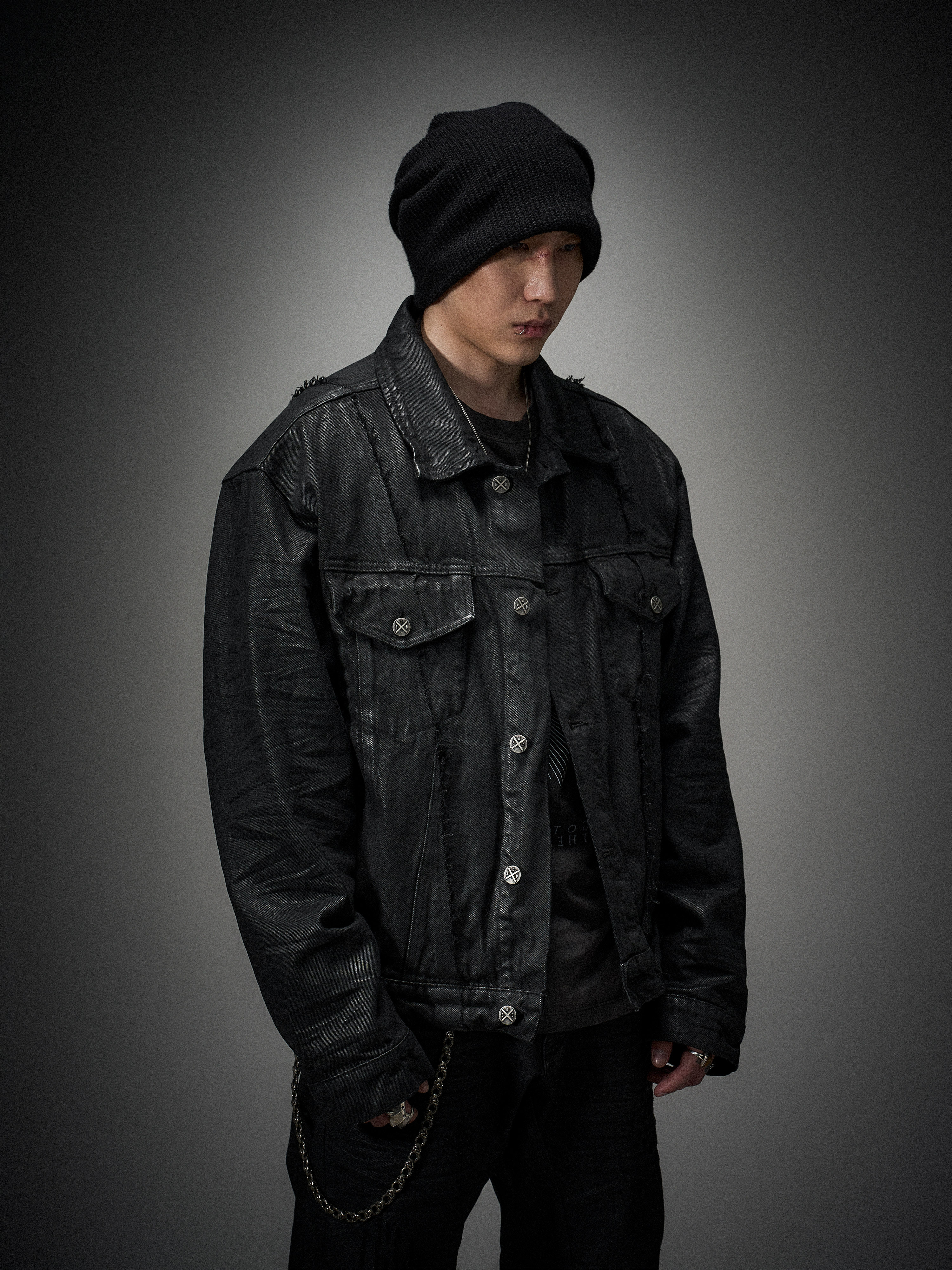 Eodup'Dark Reef' Deconstructed Knife-Cut Patchwork Avant-Garde Dark Handmade Waxed Silhouette Loose Denim Jacket