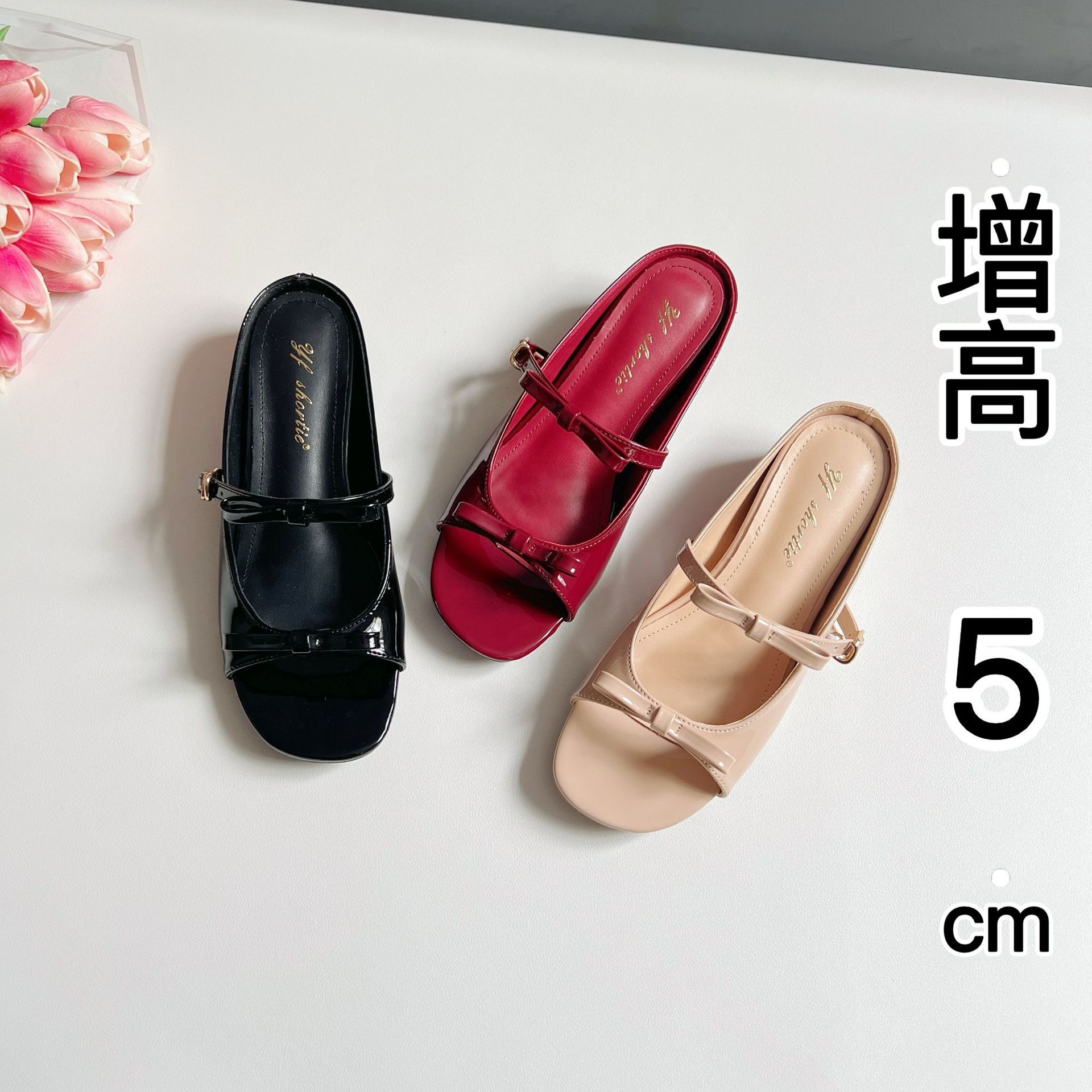 Increased 5cm Bow Wedge Open Toe Sandals Women's 2025 Summer New Sweet Not Tired Slippers