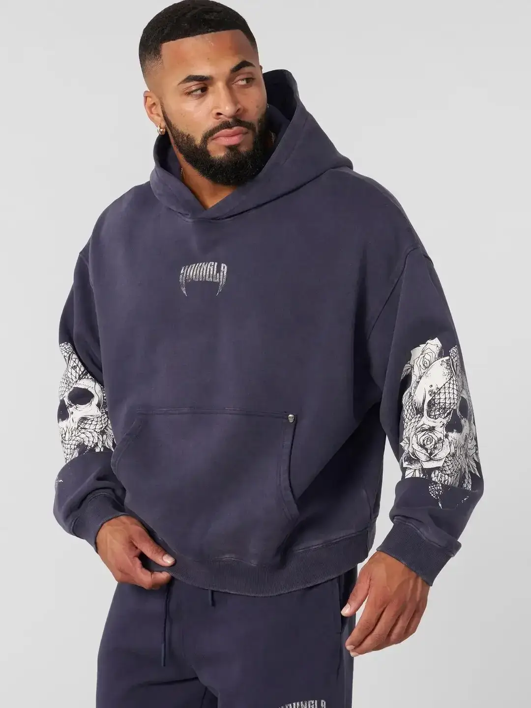 JUNGLELA Men's Skull Print Hoodie