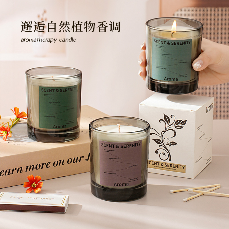 Cross-Border Candle Glass Cup Aromatherapy Candle Gift Box Soy Wax Healing Mood-Relaxing Holiday Candle Essential Oil Aromatherapy