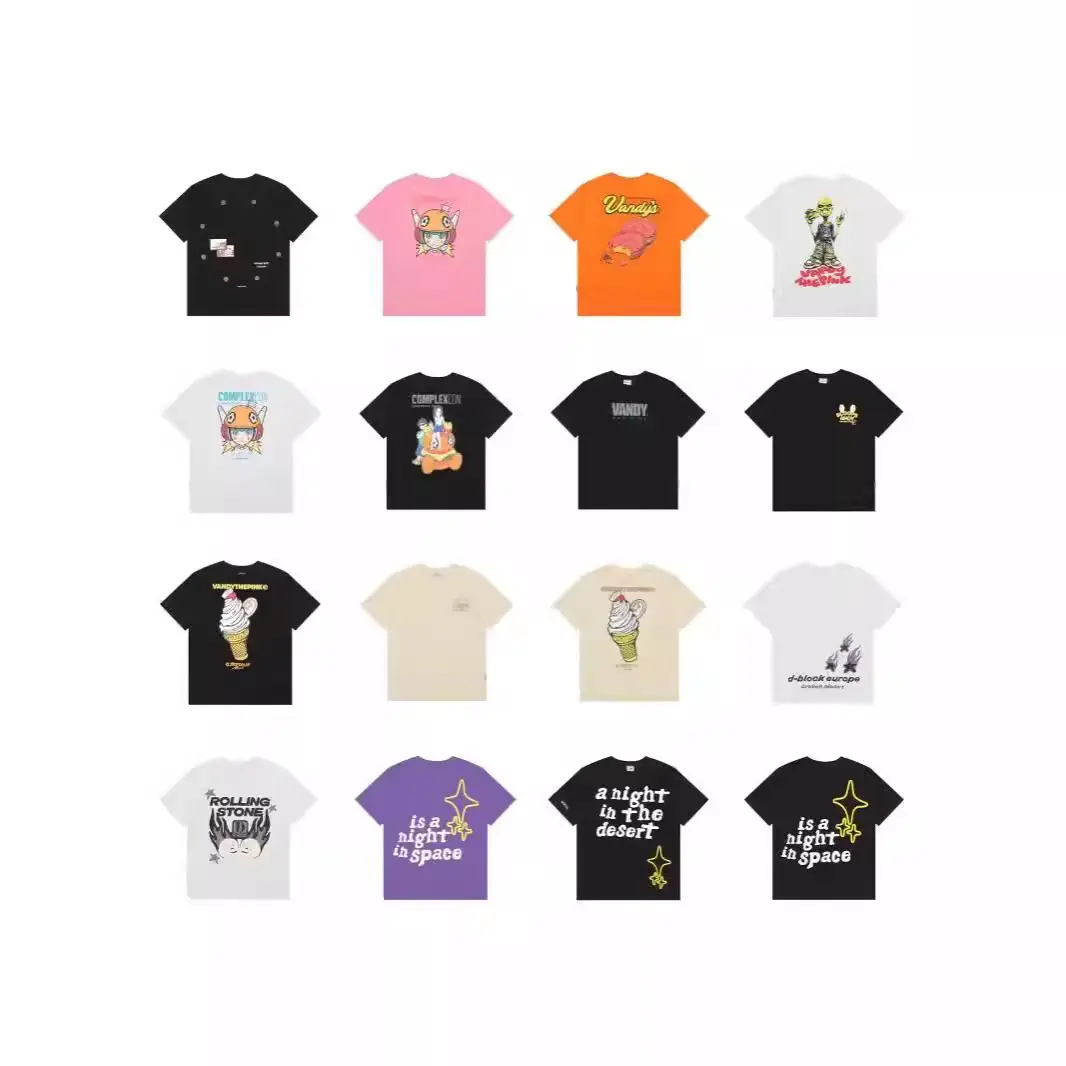 British high street letter cartoon printed short sleeved summer couple high street trendy T-shirt loose casual round neck Tee