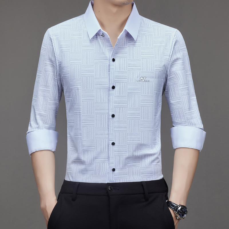 Autumn 2024 New Fashion Digital Printing Men's Shirt for Middle-aged Men All-match Lapel Non-marking Non-ironing Shirt for Men