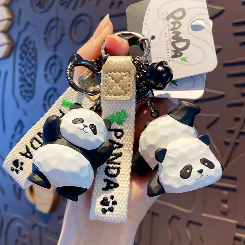 Baimao Original Resin Wood Carving Style Panda Series Keychain Creative Exquisite Bamboo Panda Key Chain Bag Pendant