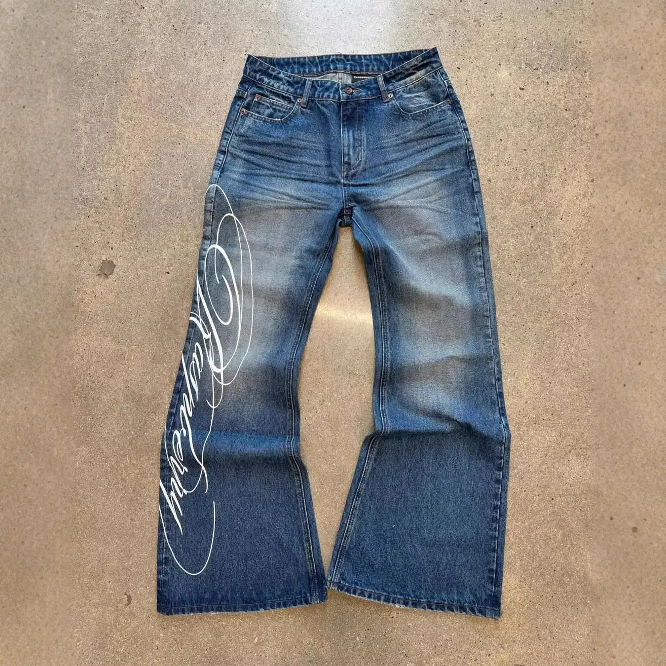 Cross-Border 2025 European and American Letter Print Jeans for Men, Street Hip-Hop Straight-Leg Loose Pants