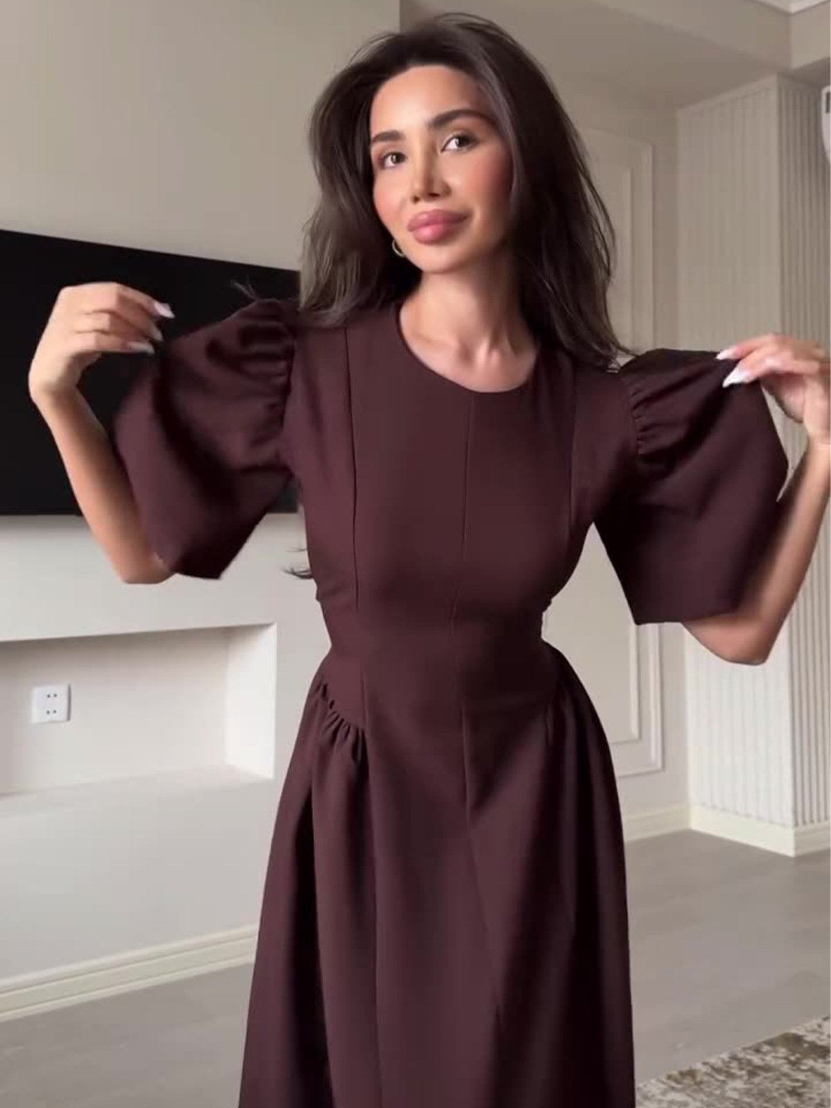 European and American Amazon 2025 Spring New Elegant Women's dress Round Neck Short Sleeve Large dress Women