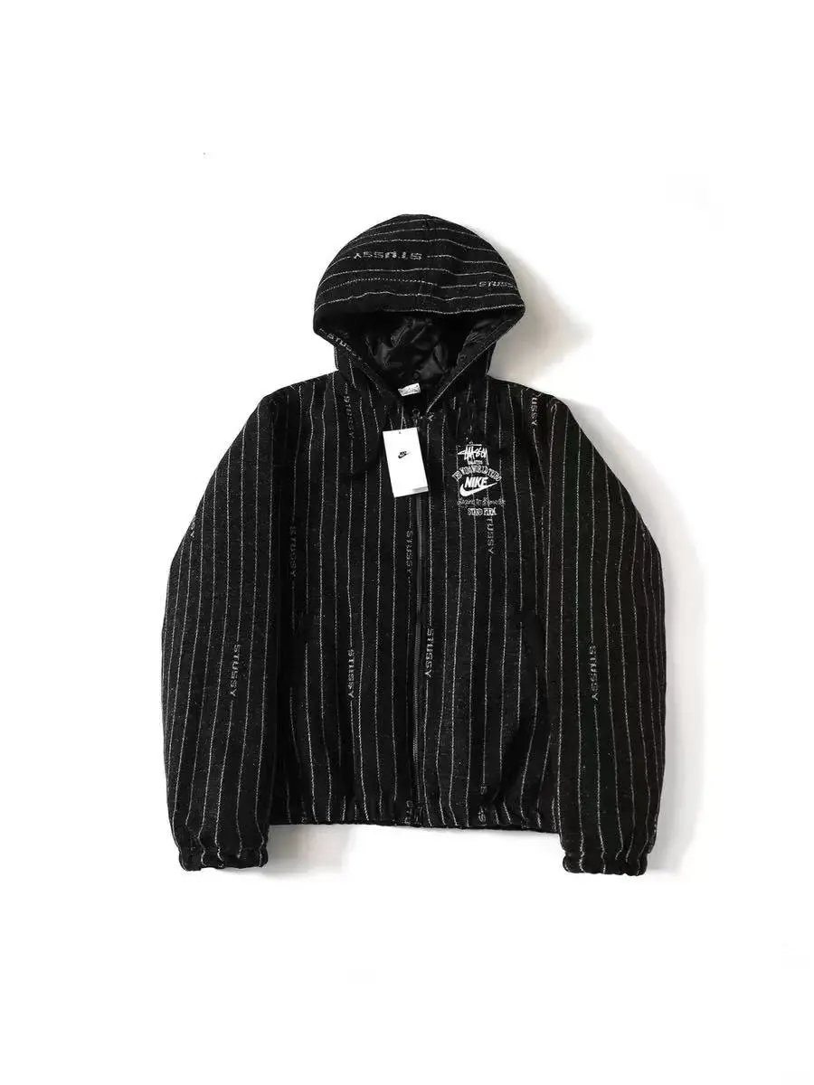 cotton-padded jacket with striped hooded jacket for men and women