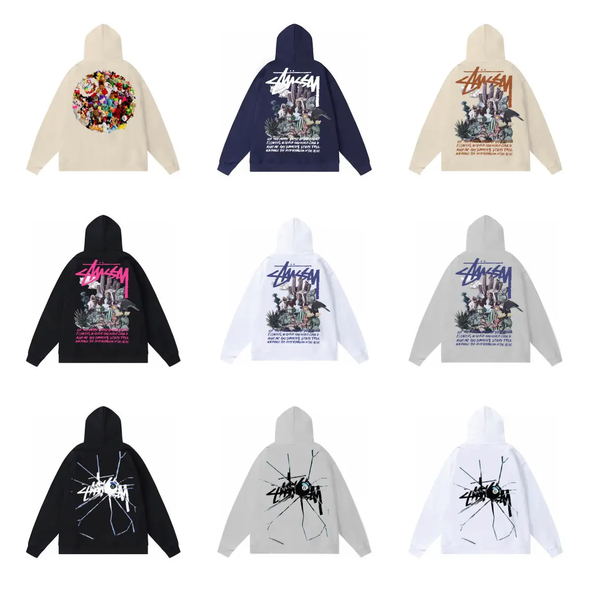 Long-Term Cross-Border Dropshipping of 2024 New Classic Printed Black 8 Sweatshirts Stu World Tour Youth Pullover Sweatshirts