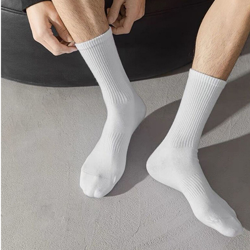 Men's Mid-length Stockings Fine Sparse Cotton Spring and Autumn Cotton Yarn Sports Leisure All-match Spring and Summer Thin Basketball White Women's Stockings