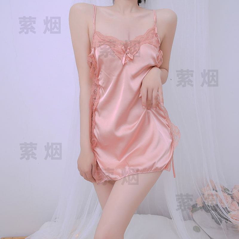 Bed Sex Underwear Pajamas plus size Sexy Temptation Slip Skirt Side Strap Satin Hollow Small Chest Nightgown
