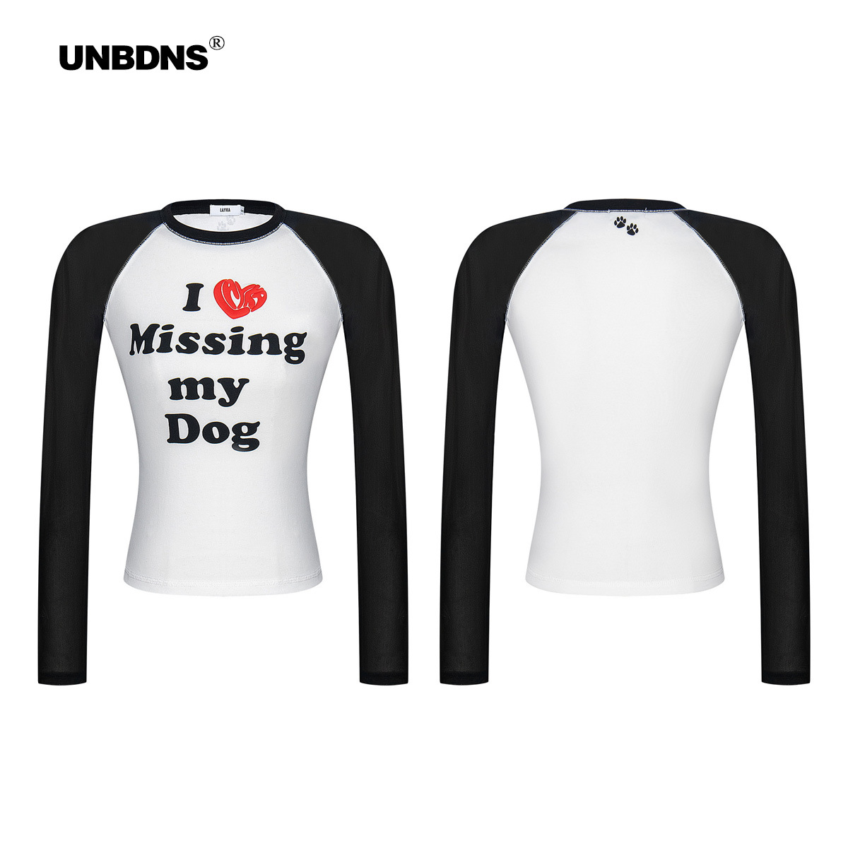 Unbdns Niche American-Style Design Letter Fashion Patchwork Raglan Crew Neck T-Shirt, Slightly Sheer Long-Sleeve Top for Trendy Girls