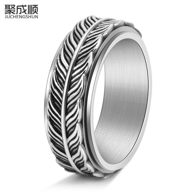 Cross-border Amazon new personality male titanium steel retro goldfish tail rotating ring fashion ring hand jewelry wholesale
