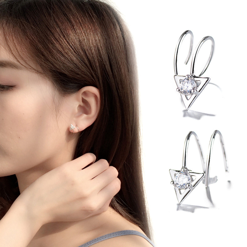 Geometric triangle zircon rotating earrings Korean anti-lost ear bone nails creative design feeling ins style all-match earrings