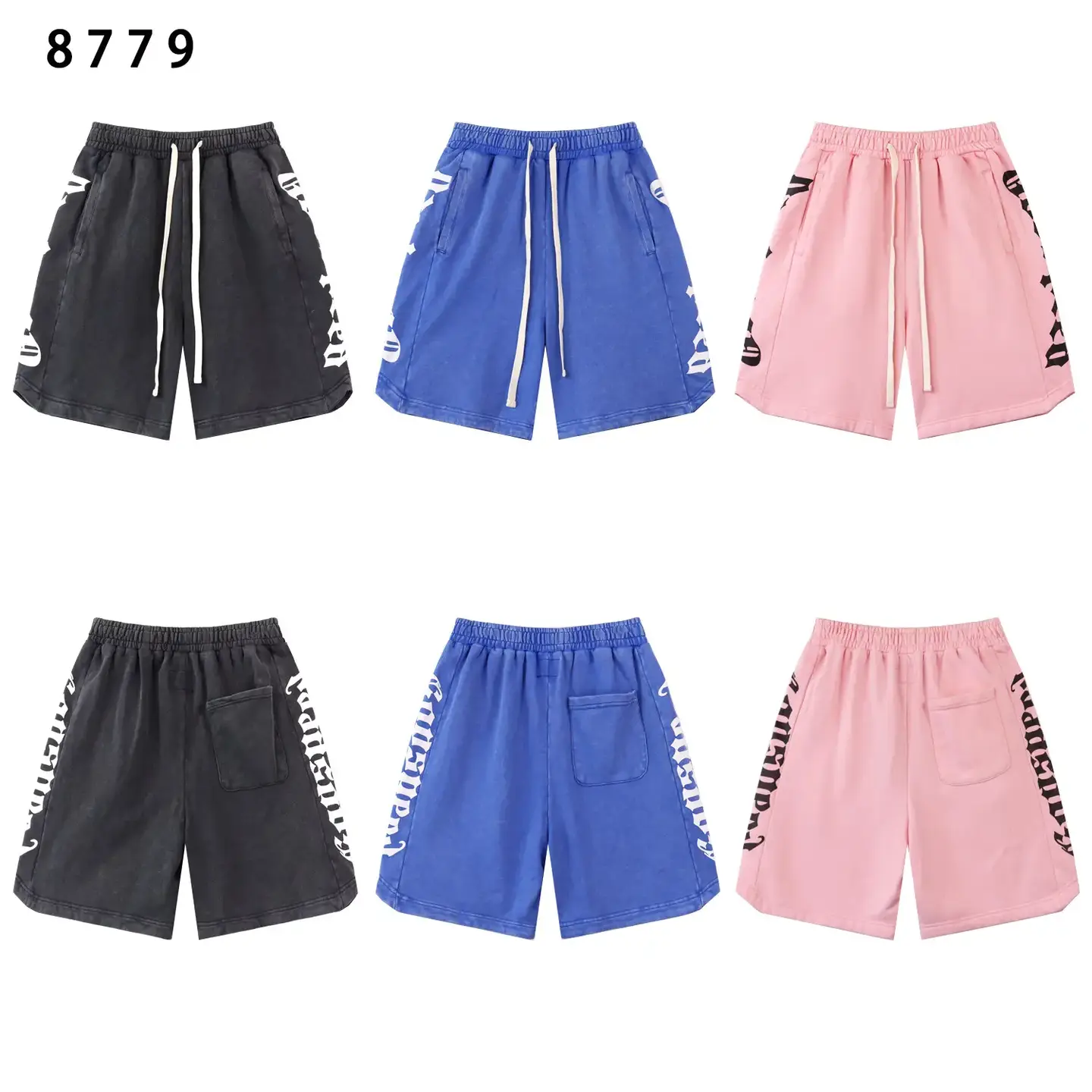 Trendy Godspeed Logo Large Letter Print Shorts Washed Vintage Summer Unisex Casual Straight Pants
