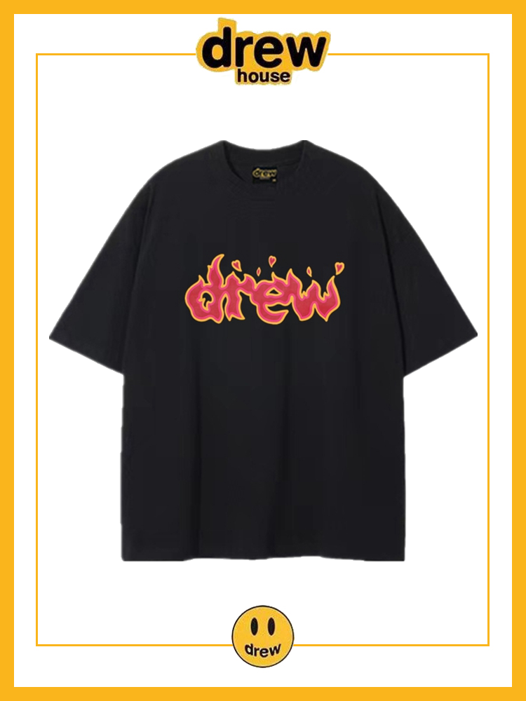 Heavyweight, high quality! House letter flame streetwear American-style short-sleeve unisex summer pure cotton loose-fit couple half-sleeve T-shirt, Instagram style.