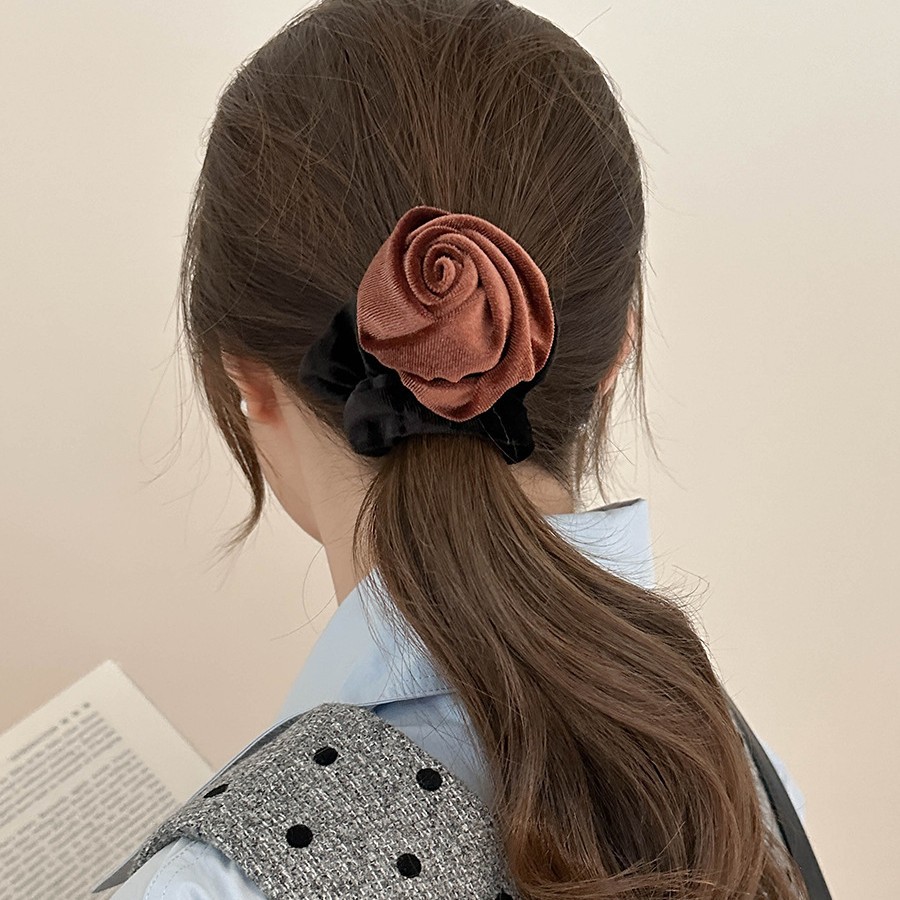Autumn and winter velvet rose flower large intestine hair ring French hair band head rope all-match hair accessories velvet flower intestine ring