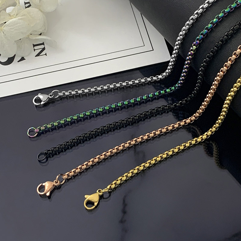Fine 304 316 high-grade stainless steel square Pearl Base chain vacuum Gold DIY simple rose gold black chain