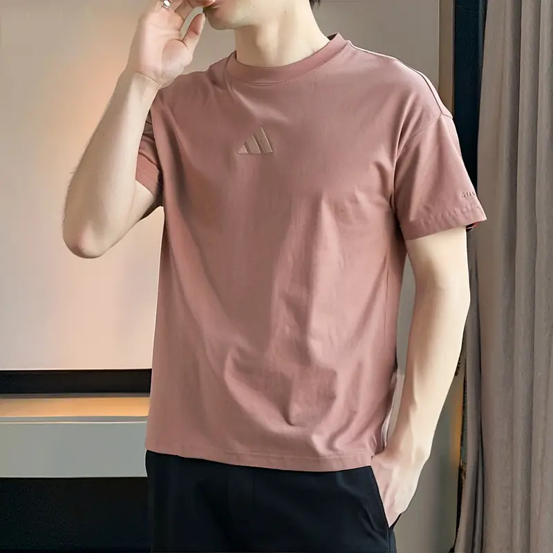 Adidas pure cotton T-Shirt Men's 2025 Summer New arrival Brown Loose Sportswear Running Breathable Short Sleeve Trendy