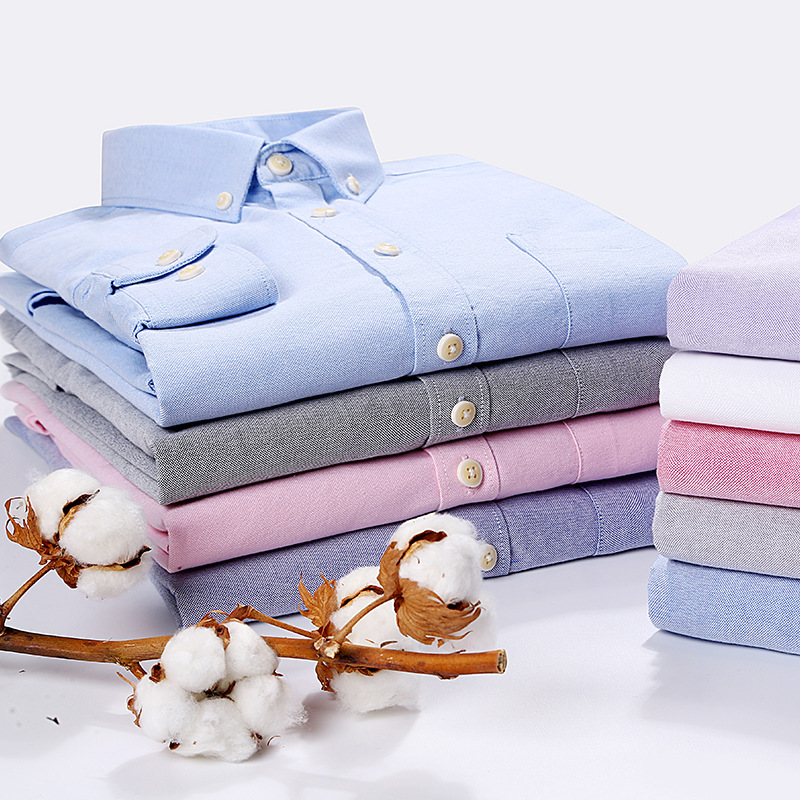 Spring New Men's Pure Cotton Oxford Long-Sleeved Shirt Business Casual Pure Color Shirt Simple and Elegant Slim Fit