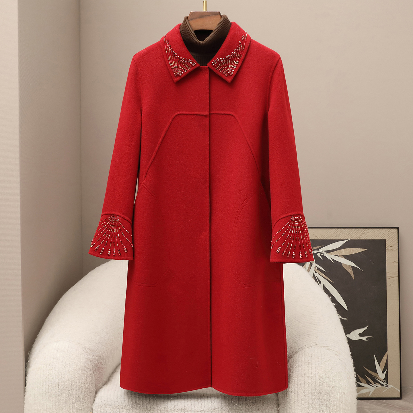 Small Quantity of Clothing 2026 Haining New Style Over-The-Knee Women's Double-Sided Wool Coat Spring Hepburn Style Long Woolen Coat