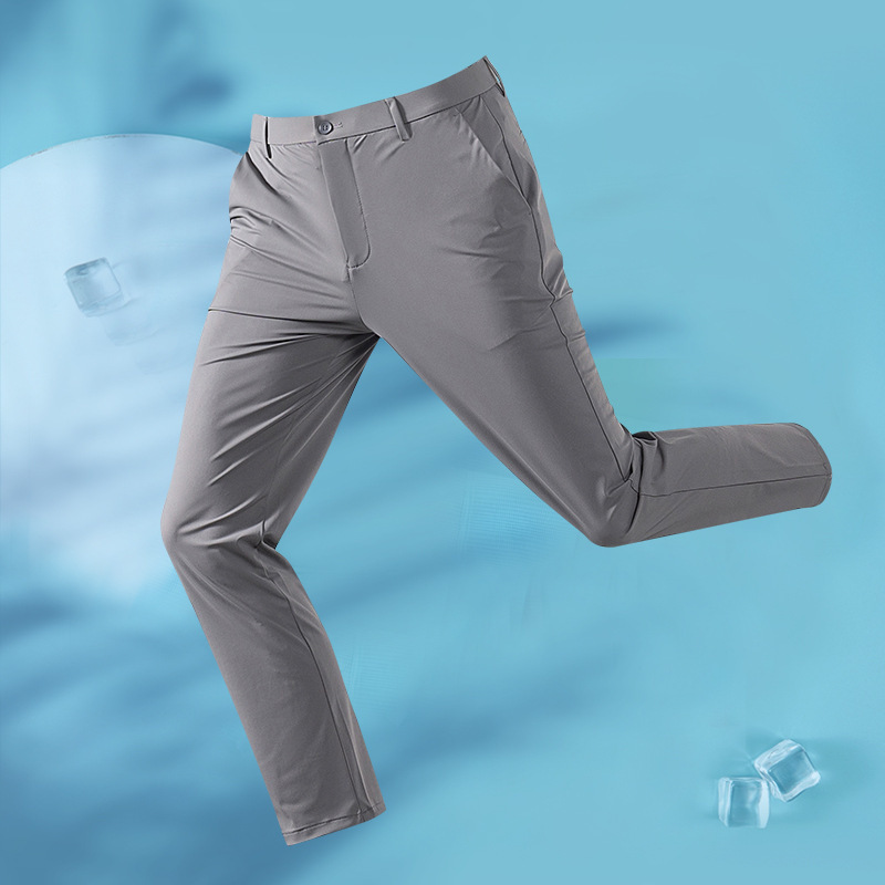 Ice Silk Trousers Men's Summer Thin Business Casual Long Pants Straight All-match Pants for Middle-aged and Young Men
