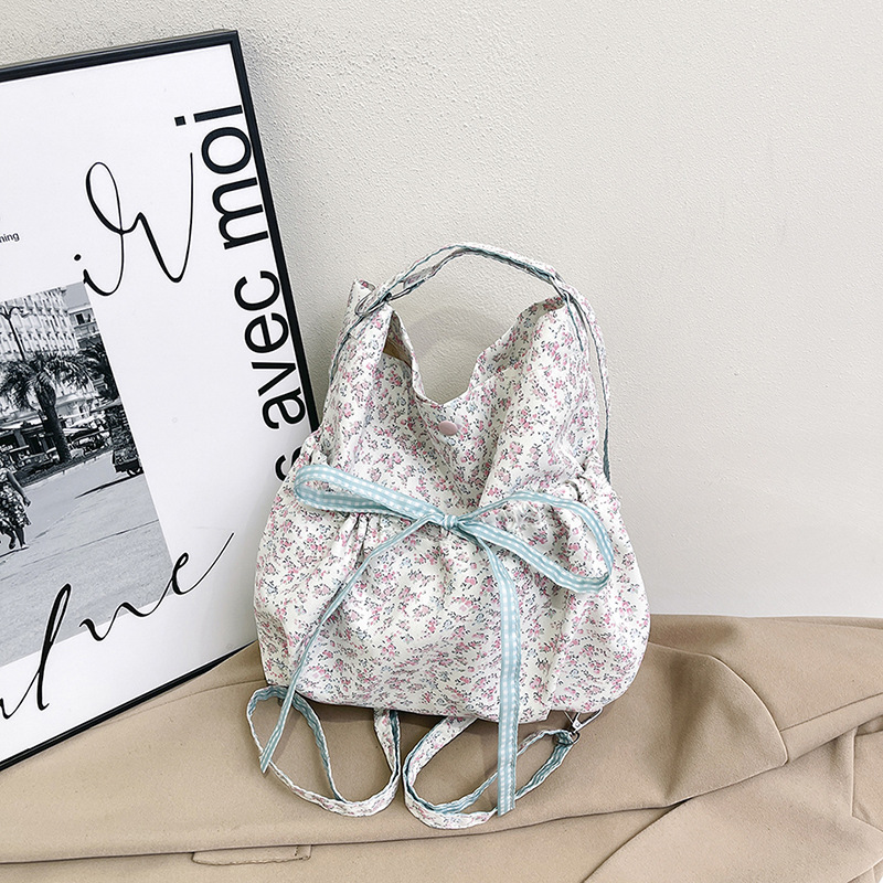 2025 New Nylon Bag Floral Student Party Backpack Korean Style Lazy Style Cute Large Capacity Shoulder Crossbody Bag