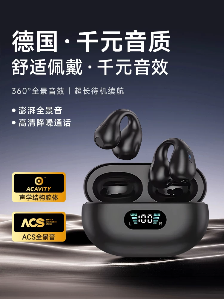 Ear Clip Bluetooth Headphones 2026 New Model, Non-In-Ear Bone Conduction True Wireless Over-Ear Sports Running Breathable Noise Reduction