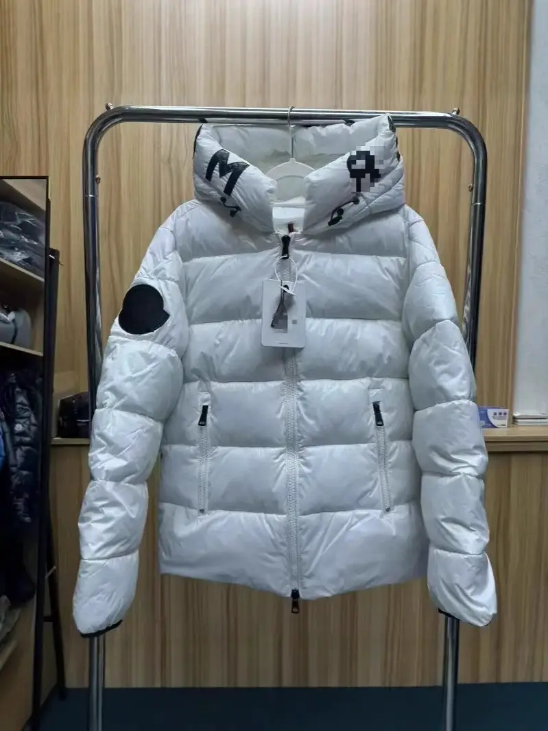 M Brand 2024 Winter Hooded Slim Short Cotton Jacket Warm Couple Style Heavy Craftsmanship Genuine Letter Hooded Coat