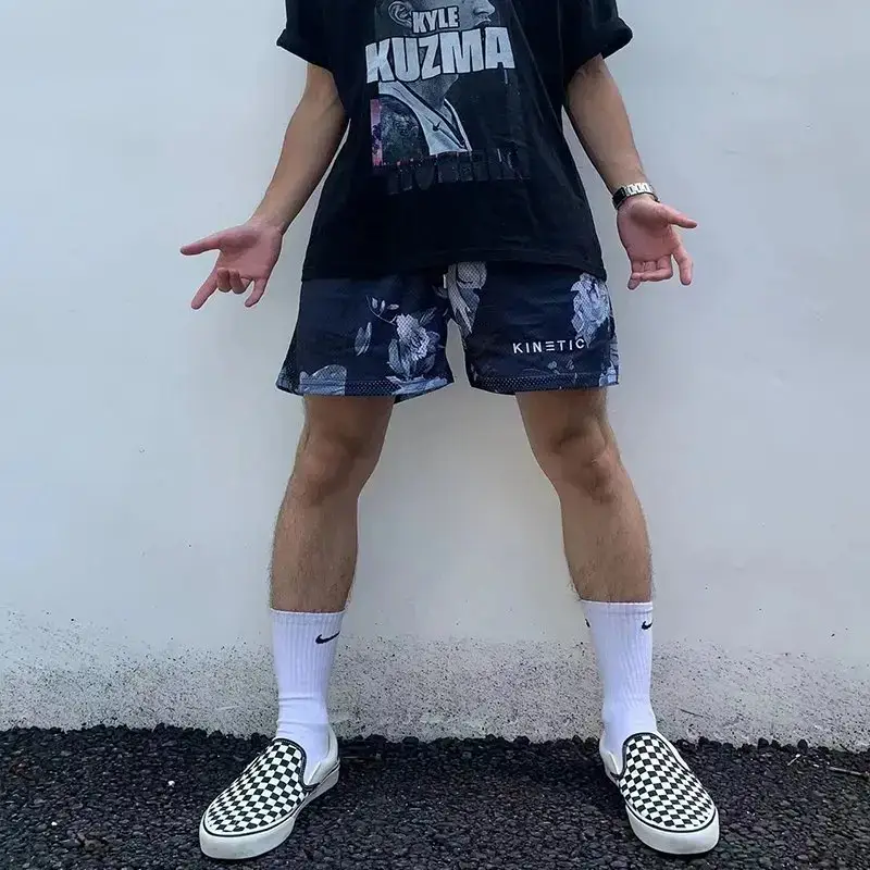 Kinetic Trendy American-Style Floral Shorts Men's Basketball Training Shorts Summer Quarter-Length Sports Shorts Quick-Drying Beach Shorts