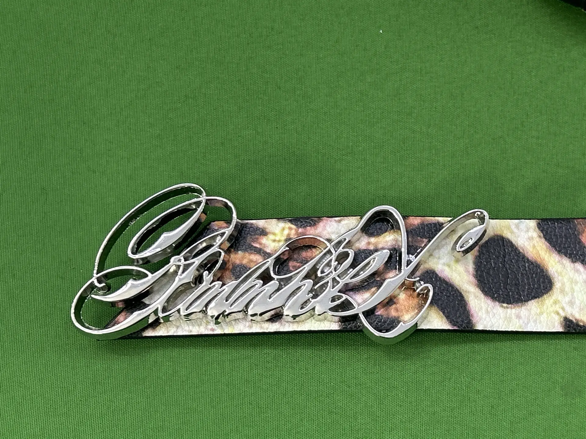 Leopard Print Belt with Silver Logo Buckle